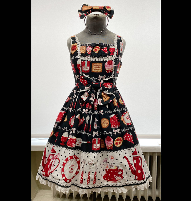 Angelic Pretty French Cafe Switching JSK + KC set - Dresses - Lace
