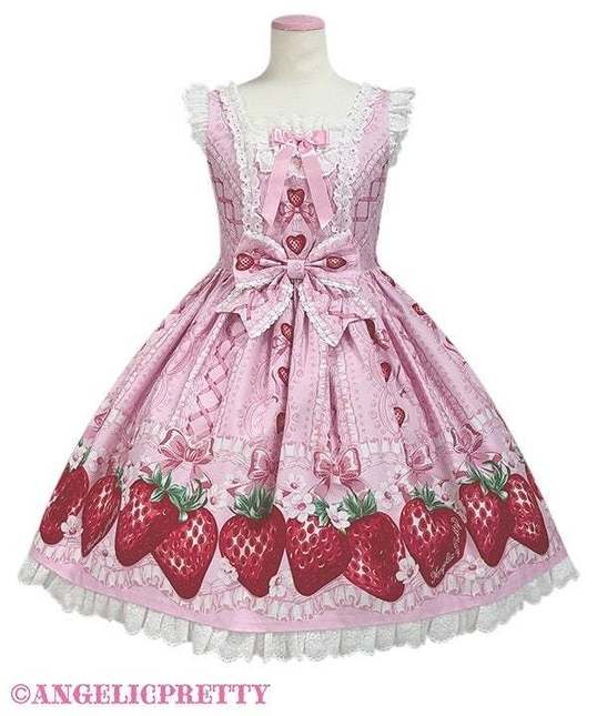 Angelic Pretty Decoration Strawberry JSK + WRISTCUFFS PINK