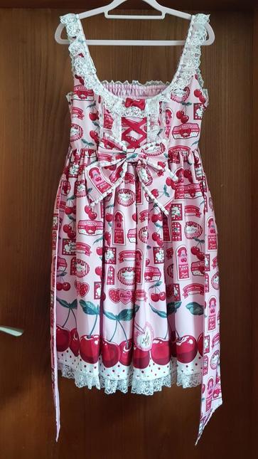 Angelic Pretty Cherry Jam Label JSK pink - Dresses - Lace