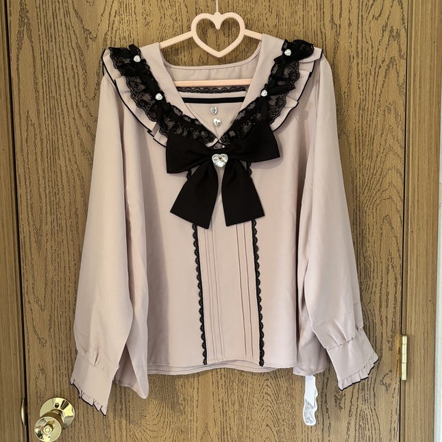 Dear My Love | Heart Ribbon Frill Sailor Blouse in Pink [Size 5L