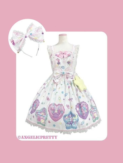 Angelic Pretty Compact toys JSK in white + headbow - Jumperskirt