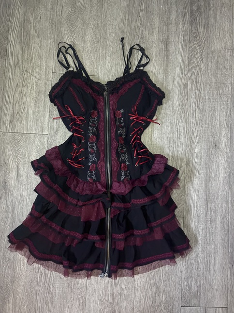 885 OZZ ANGELO コルセット ローズ刺繍 フリルボリュームスカート Ozz Angelo Celebration of Rose Bustier Dress - Dresses - Lace