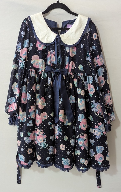 Angelic Pretty ~ Sweetie Violet OP & Ribbon Clip [Navy] - Dresses