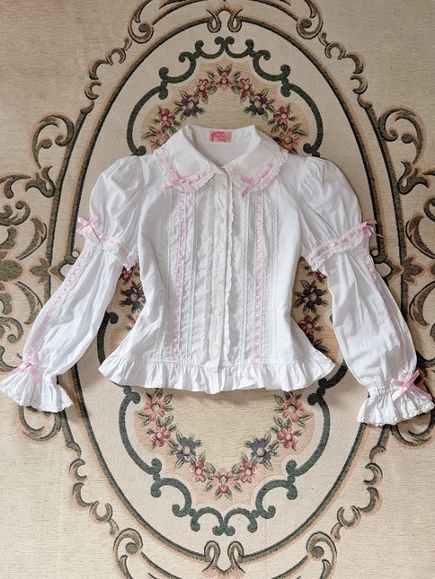Relist* Angelic Pretty Ladder Lace Blouse with Ribbon in Pink