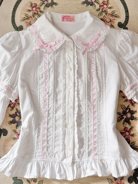 Relist* Angelic Pretty Ladder Lace Blouse with Ribbon in Pink