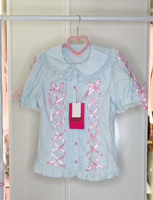 Angelic Pretty Lace up Blouse in Sax - Tops - Lace Market: Lolita