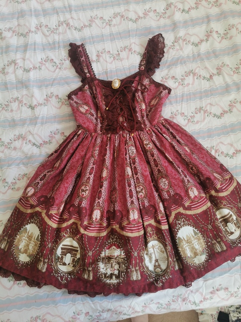 Angelic Pretty Cameo Window JSK in wine/bordeux - Dresses - Lace