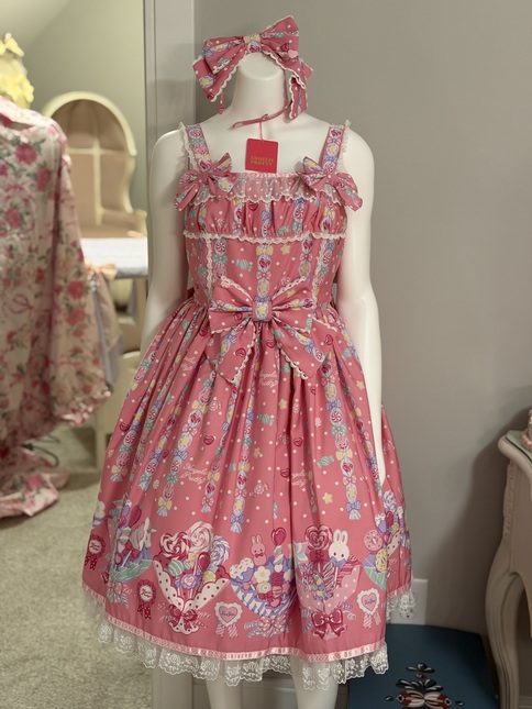 Angelic Pretty Sweet Candy Bouquet Deep Pink JSK and Head Bow