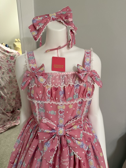 Angelic Pretty Sweet Candy Bouquet Deep Pink JSK and Head Bow