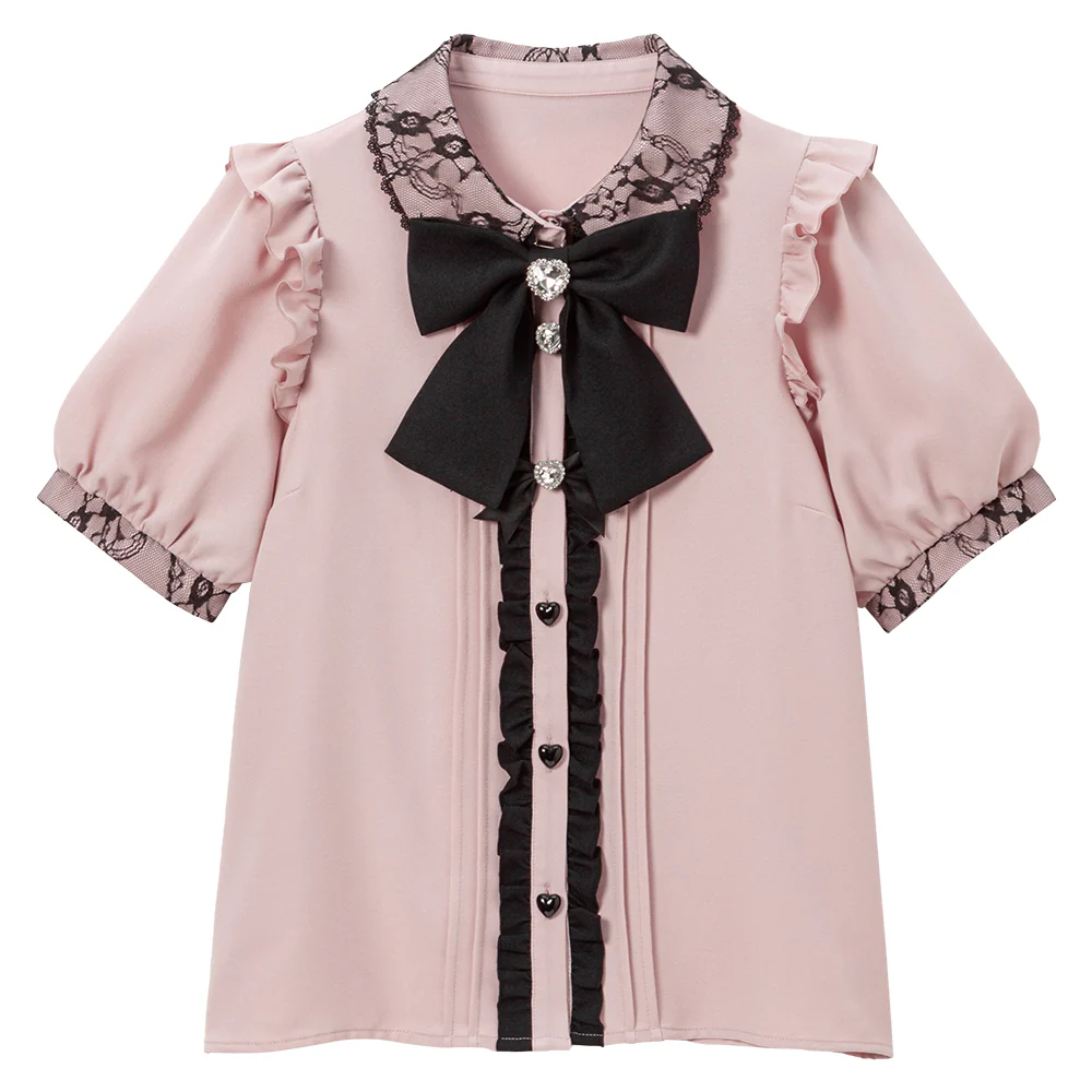 Dear My Love | Bijou Ribbon Frill Blouse in Pink (Size 5L) - Tops
